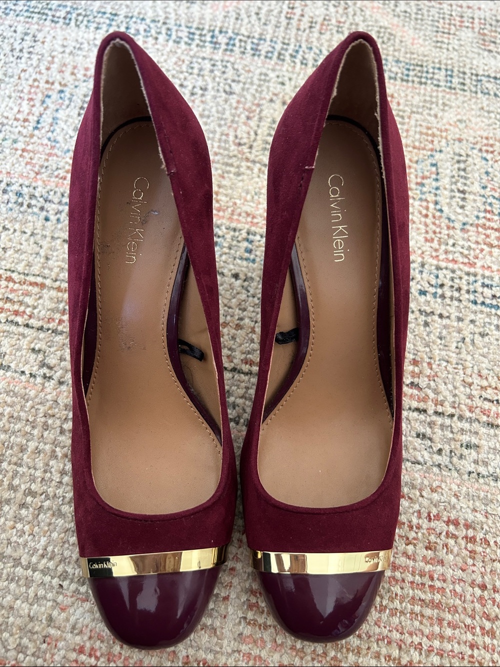 Calvin Klein Women's Burgundy Suede & Patent Cap-Toe Pumps